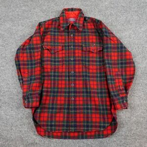 Vintage Pendleton Shirt Mens 15 1/2 Red Plaid Wool Flannel USA 60s